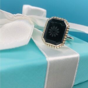 🩵Authentic Tiffany & Co Black Onyx Ring Ziegfeld Collection 925 Silver Sz 5